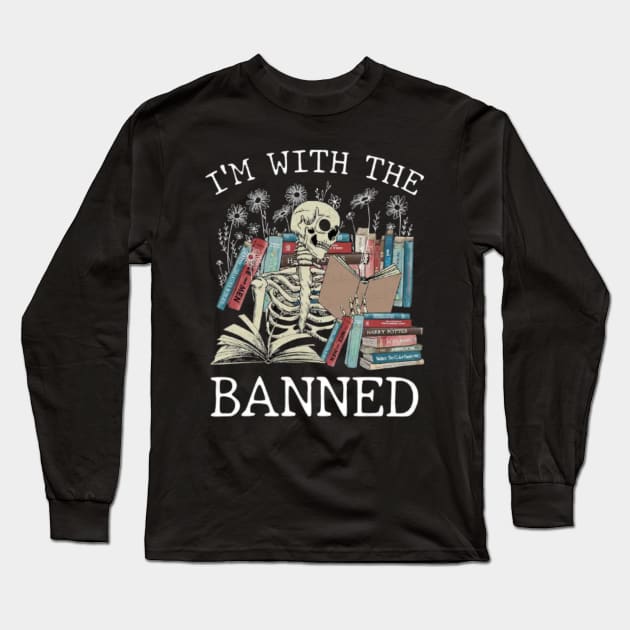 I'm With The Banned Reading Book, Banned Book , Reading Lover Gift For Librarian,book lover, floral book, Long Sleeve T-Shirt by David white